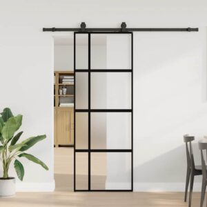 Sliding Door with Hardware Set Black 76x205 cm Tempered Glass