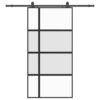 Sliding Door with Hardware Set Black 102.5x205 cm Tempered Glass
