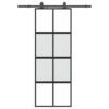 Sliding Door with Hardware Set Black 76x205 cm Tempered Glass