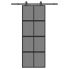 Sliding Door with Hardware Set Black 76x205 cm Tempered Glass