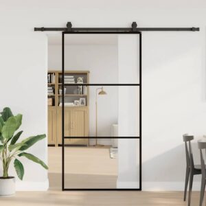 Sliding Door with Hardware Set Black 102x205 cm ESG Glass