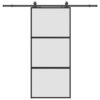 Sliding Door with Hardware Set Black 90x205 cm Tempered Glass