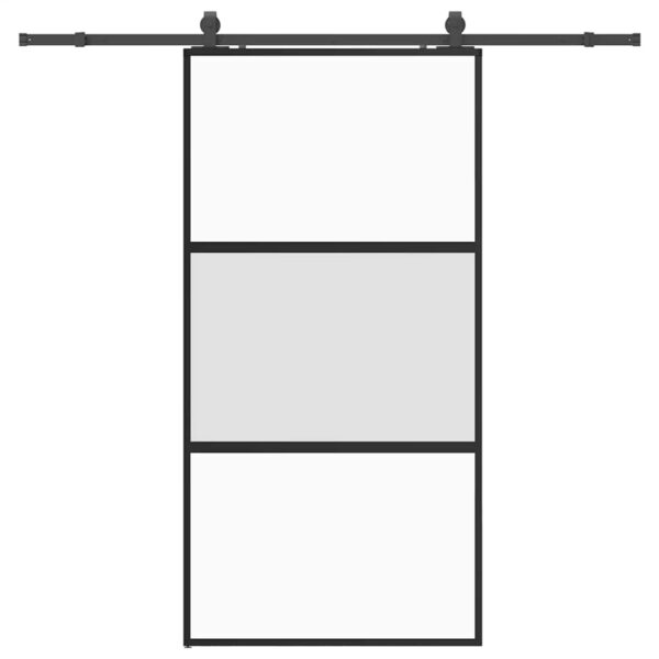 Sliding Door with Hardware Set Black 102.5x205 cm Tempered Glass