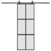 Sliding Door with Hardware Set Black 76x205 cm Tempered Glass