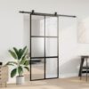 Sliding Door with Hardware Set Black 102.5x205 cm Tempered Glass