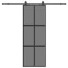 Sliding Door with Hardware Set Black 76x205 cm Tempered Glass
