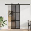Sliding Door with Hardware Set Black 76x205 cm Tempered Glass