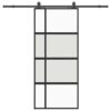 Sliding Door with Hardware Set Black 90x205 cm Tempered Glass