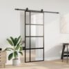 Sliding Door with Hardware Set Black 90x205 cm Tempered Glass