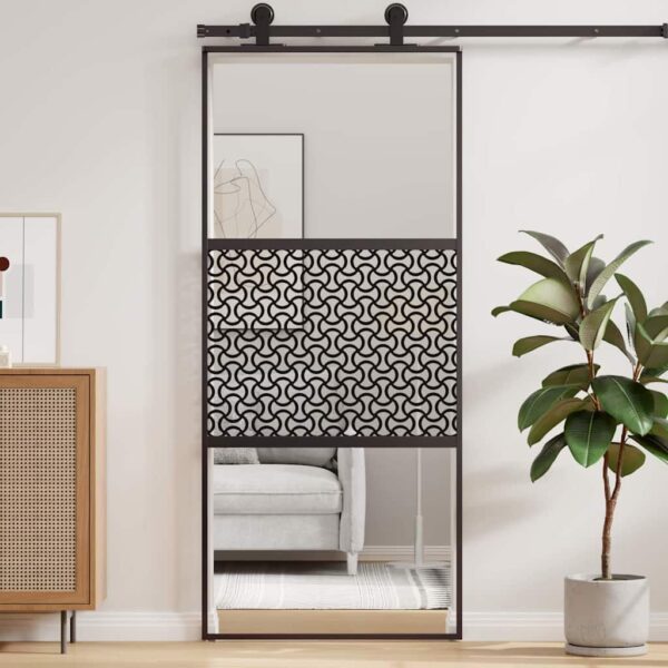 Sliding Door Black 90 x 205 cm Tempered glass and Aluminium