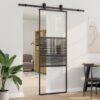 Sliding Door Black 76 x 205 cm Tempered glass and Aluminium