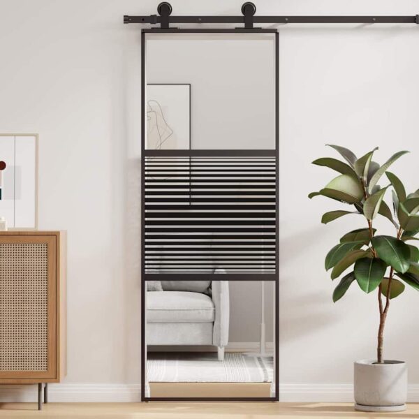 Sliding Door Black 76 x 205 cm Tempered glass and Aluminium