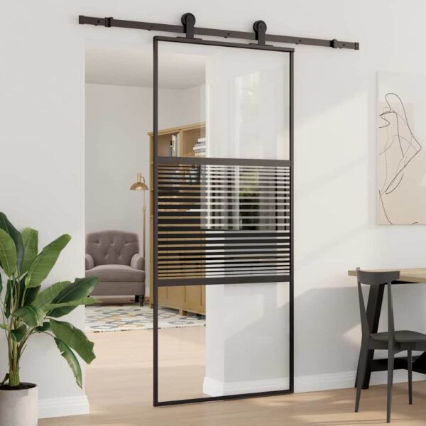 Sliding Door Black 90 x 205 cm Tempered glass and Aluminium