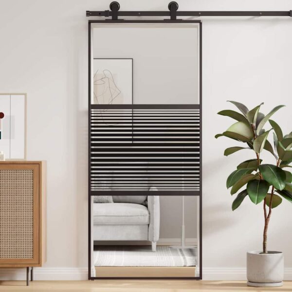 Sliding Door Black 90 x 205 cm Tempered glass and Aluminium