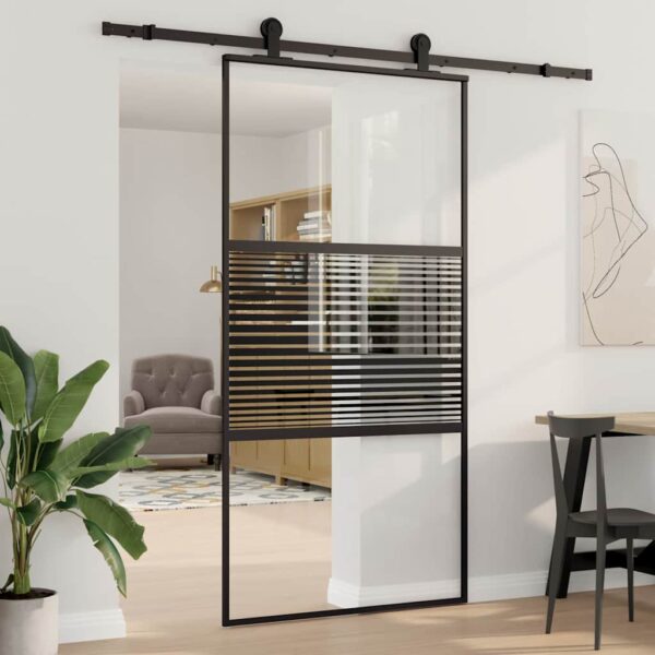 Sliding Door Black 102.5 x 205 cm Tempered glass and Aluminium