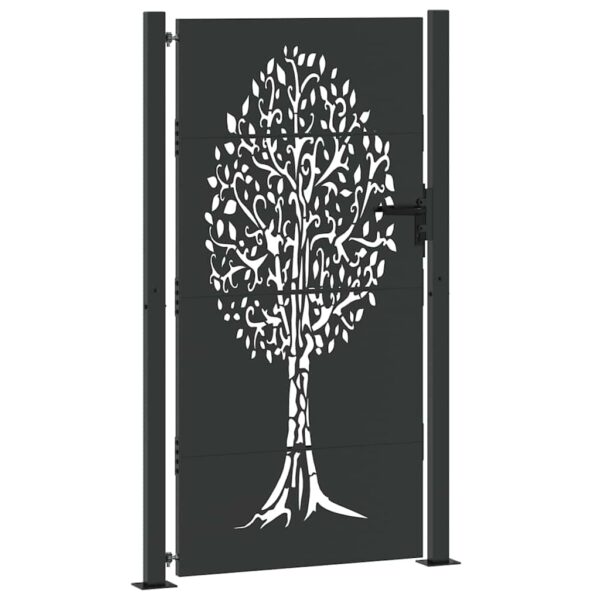 Garden Gate with Lock Black 105 x 175 cm Powder-coated steel