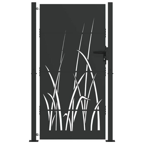 Garden Gate with Lock Black 105 x 175 cm Powder-coated steel