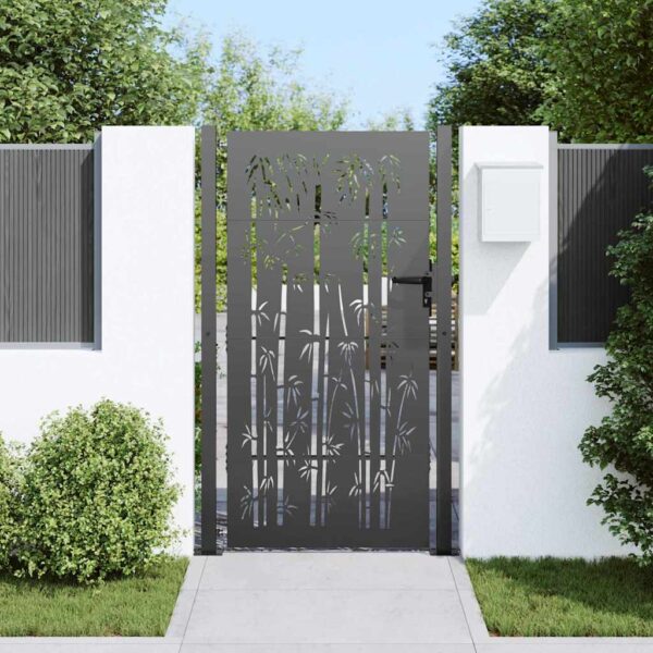 Garden Gate with Lock Black 105 x 175 cm Powder-coated steel