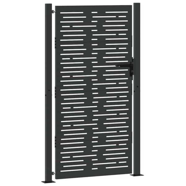 Garden Gate with Lock Black 105 x 175 cm Powder-coated steel