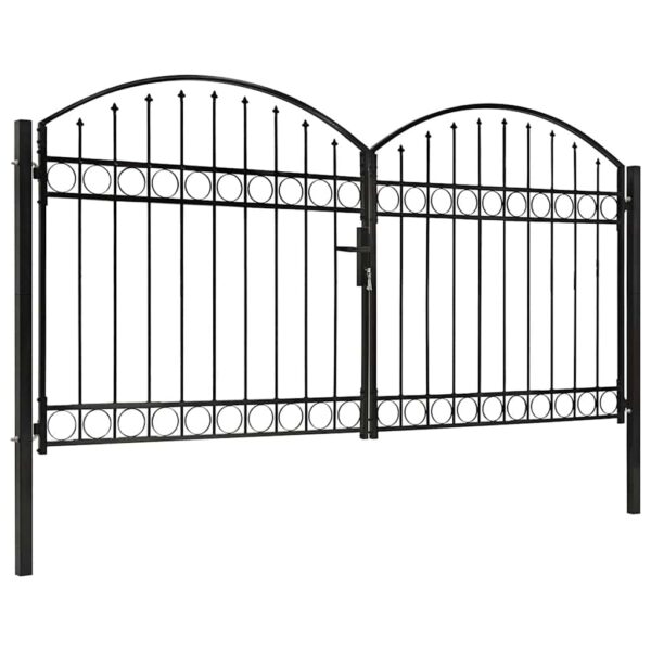 Fence Gate Double Door with Arched Top Steel 300x150 cm Black