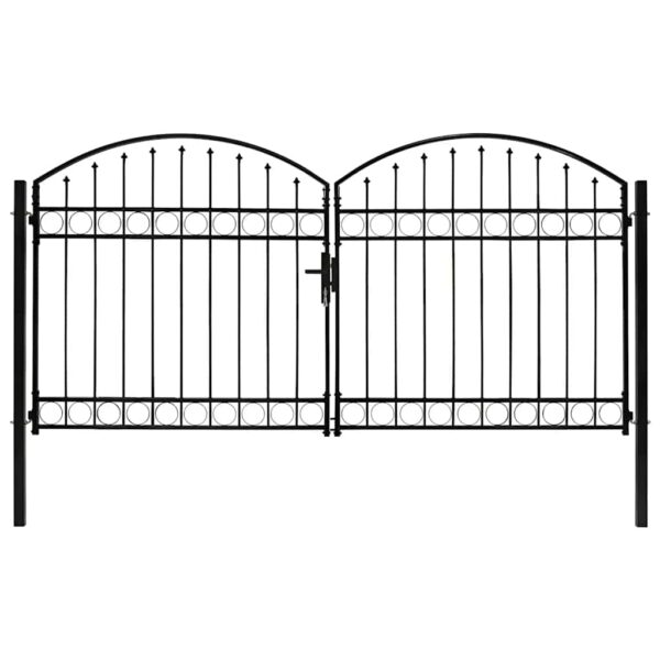 Fence Gate Double Door with Arched Top Steel 300x150 cm Black
