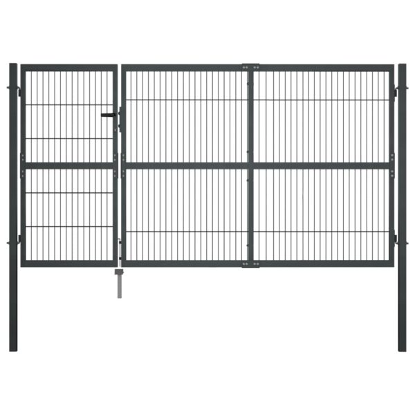 Garden Gate with Posts Steel 350x140 cm Anthracite