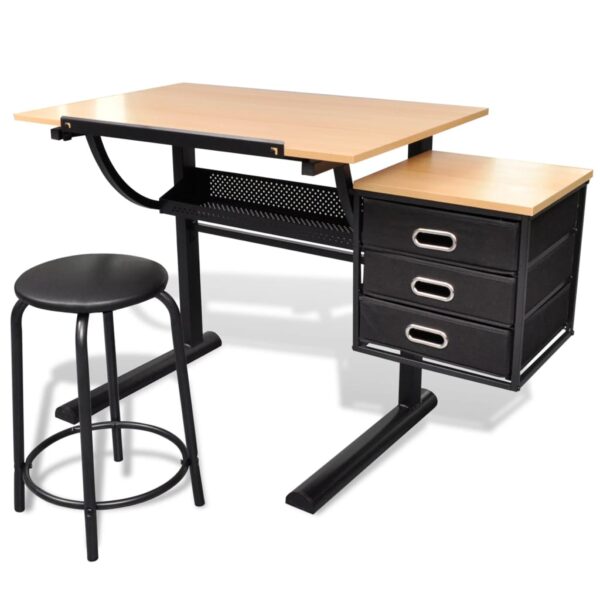 8718475882596_g_en_hd_1.jpg Three Drawers Tiltable Tabletop Drawing Table with Stool
