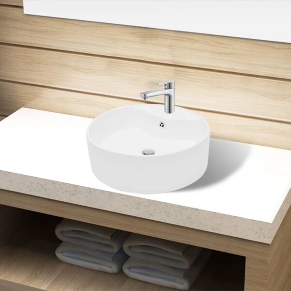 8718475942276_m_en_hd_1.jpg Ceramic Bathroom Sink Basin Faucet/Overflow Hole White Round