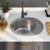 Kitchen Sink with Strainer and Trap Oval Stainless Steel