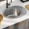 Kitchen Sink with Strainer and Trap Oval Stainless Steel