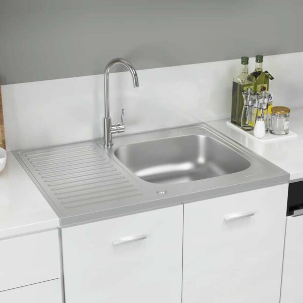 Kitchen Sink with Drainer Set Silver 800x600x155 mm Stainless Steel