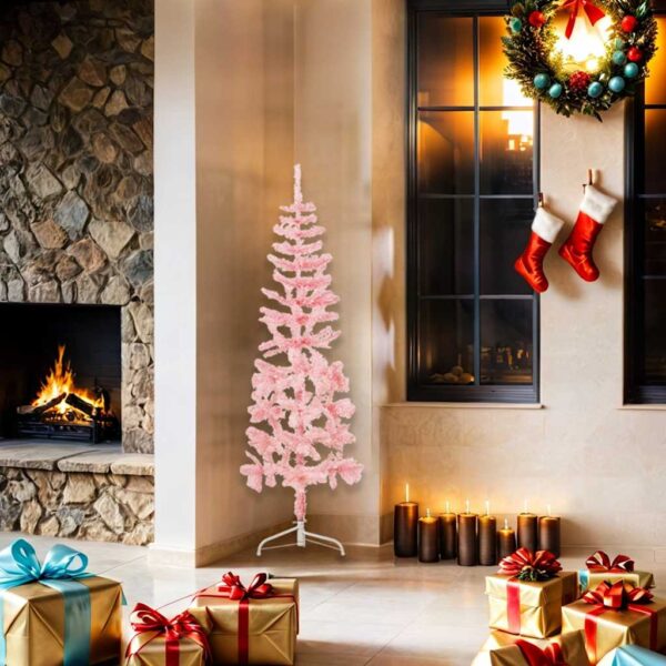 8720287000730_g_en_hd_1.jpg Slim Artificial Half Christmas Tree with Stand Pink 150 cm