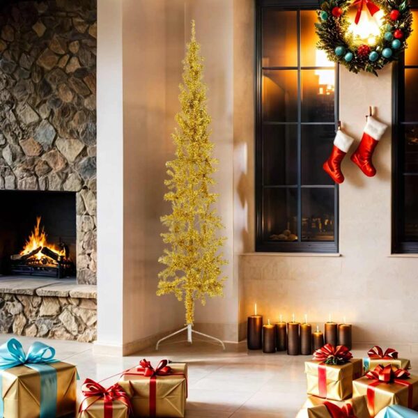 8720287000945_g_en_hd_1.jpg Slim Artificial Half Christmas Tree with Stand Gold 180 cm