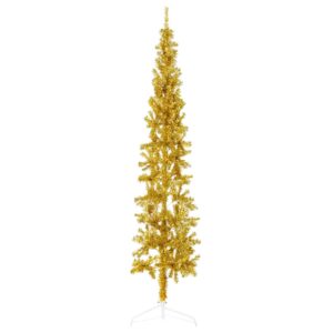Slim Artificial Half Christmas Tree with Stand Gold 210 cm
