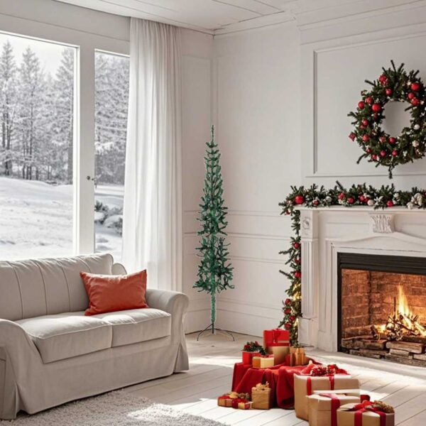 8720287001034_g_en_hd_1.jpg Slim Artificial Half Christmas Tree with Stand Green 150 cm