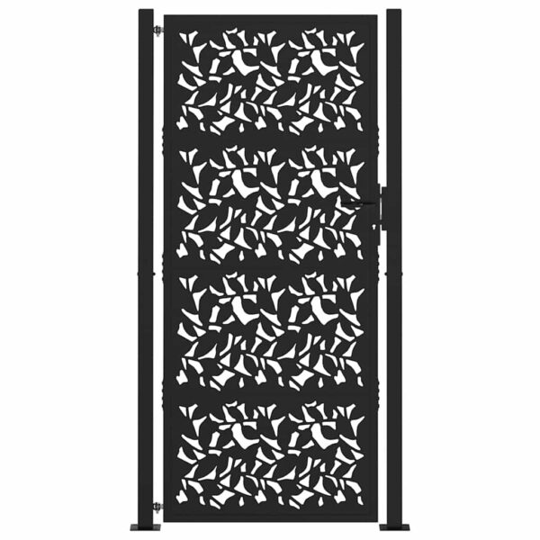 Garden Gate Black 105x205 cm Steel Leaf Design