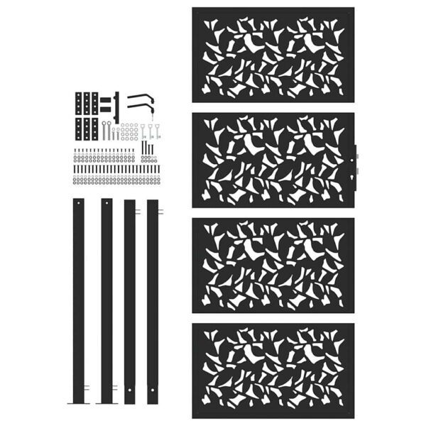 Garden Gate Black 105x205 cm Steel Leaf Design
