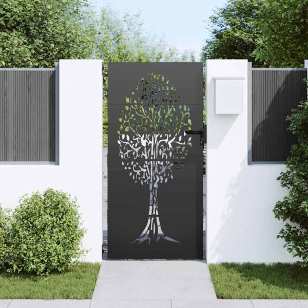 Garden Gate with Lock Black 85 x 200 cm Powder-coated steel