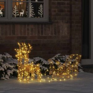 Reindeer Pull Sleigh Warm White 30 x 12 x 55 cm PET