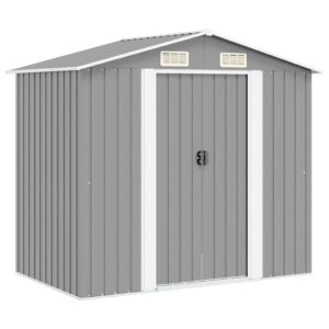 Garden Storage Shed Grey Metal 204x132x186 cm