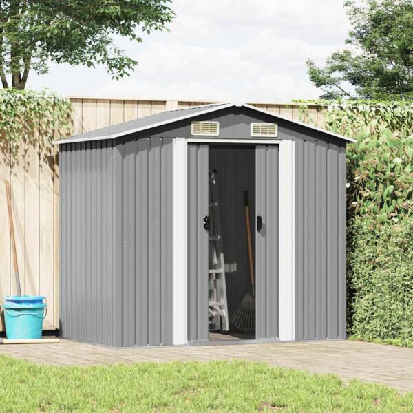Garden Storage Shed Grey Metal 204x132x186 cm