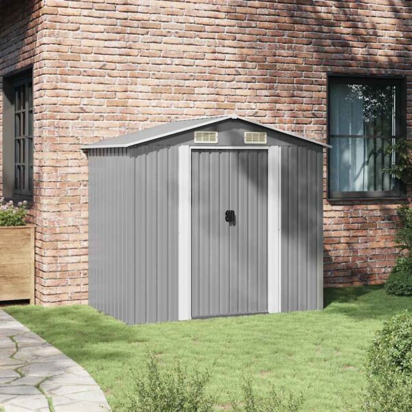 Garden Storage Shed Grey Metal 204x132x186 cm