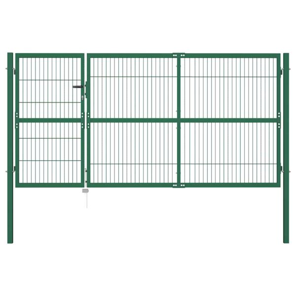 Garden Fence Gate with Posts 350x140 cm Steel Green