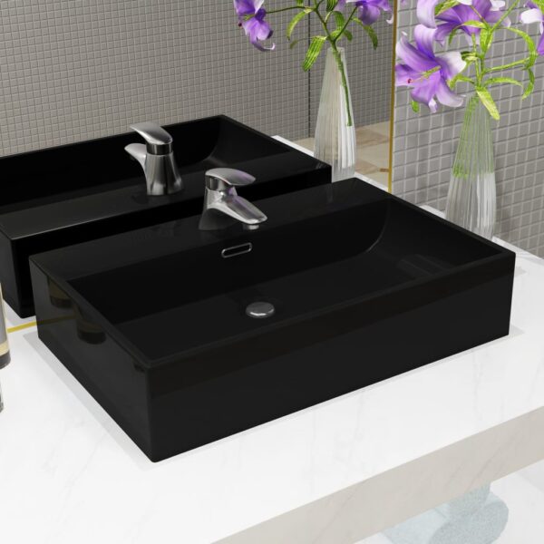 8718475589082_m_en_hd_1.jpg Basin with Faucet Hole Ceramic Black 60.5x42.5x14.5 cm