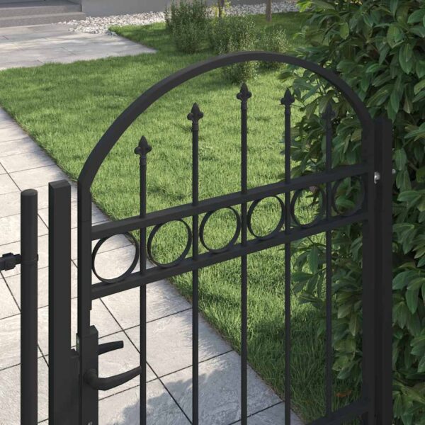 Fence Gate with Arched Top Steel 104x125 cm Black
