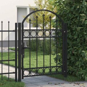 Fence Gate with Arched Top Steel 104x125 cm Black