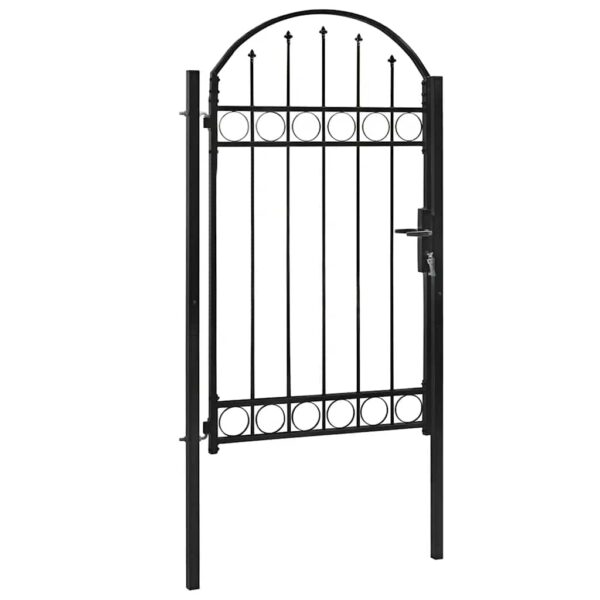 Fence Gate with Arched Top Steel 104x175 cm Black
