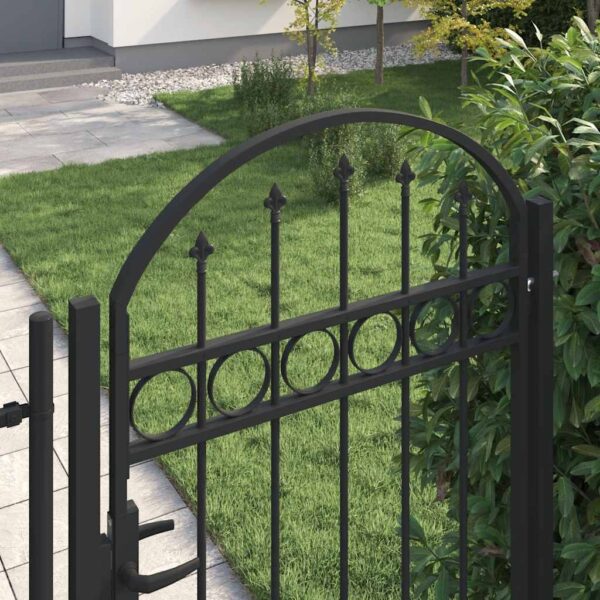 Fence Gate with Arched Top Steel 104x175 cm Black