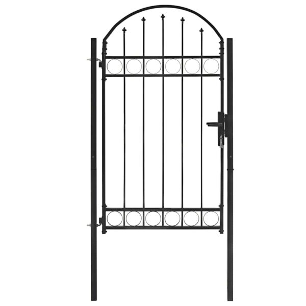 Fence Gate with Arched Top Steel 104x175 cm Black