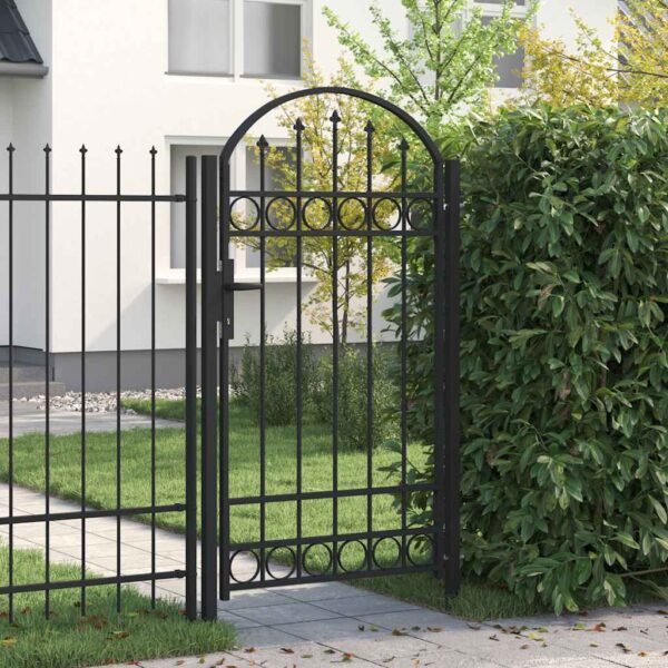 Fence Gate with Arched Top Steel 104x175 cm Black